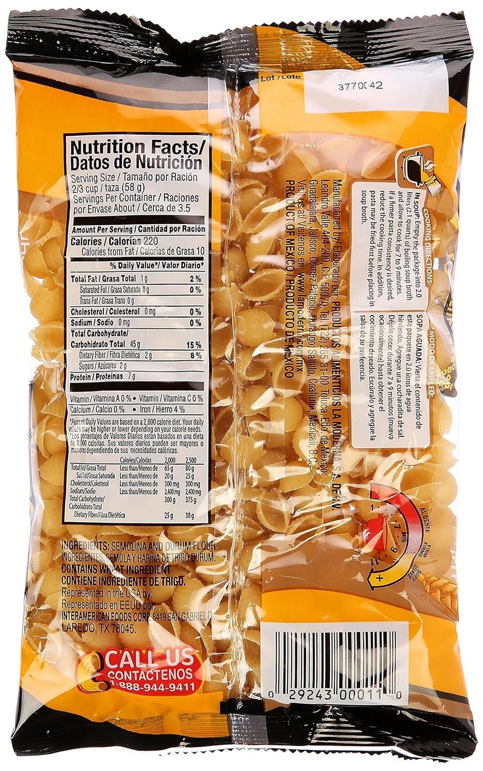 La Moderna Shells Pasta, Noodles, Durum Wheat, Protein, Fiber, Vitamins, 7 Oz - Image 2